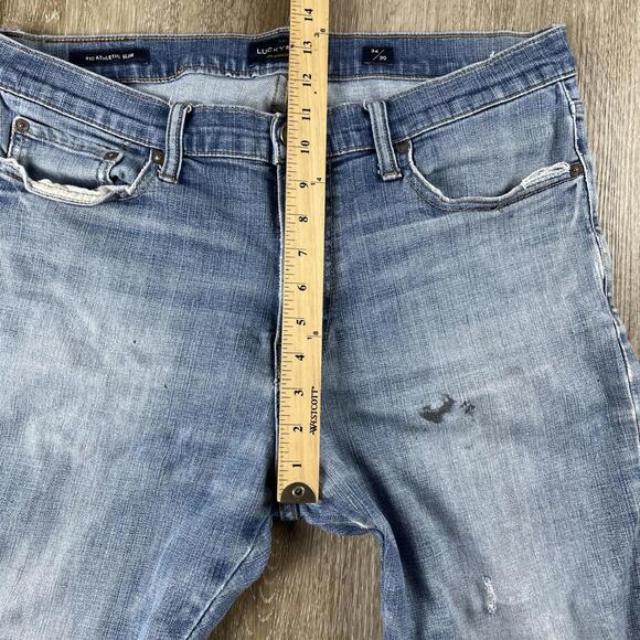 Lucky Brand Jeans 410 Athletic Slim Distressed Blue Medium Wash Men's 34 X 30 - Picture 6 of 9